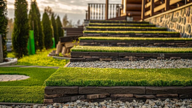 Instalación de césped de jardín recientemente desarrollado Tema de la industria de jardinería