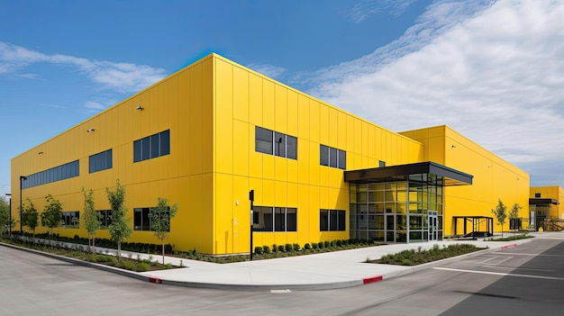 Foto una instalación industrial con pintura exterior amarilla al estilo de un paisaje de colores vibrantes.