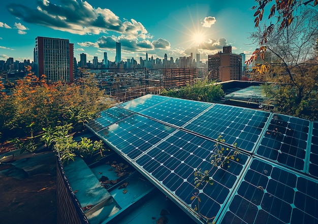 Foto instalación de paneles solares fotovoltaicos fuente alternativa de electricidad concepto de recursos sostenibles