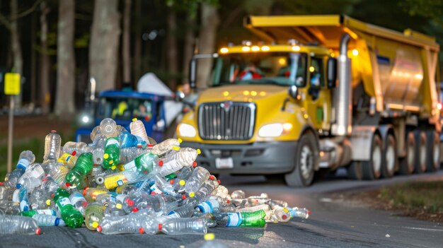 Foto una instalación de reciclaje de plástico bañada en una misteriosa luz púrpura que hace hincapié