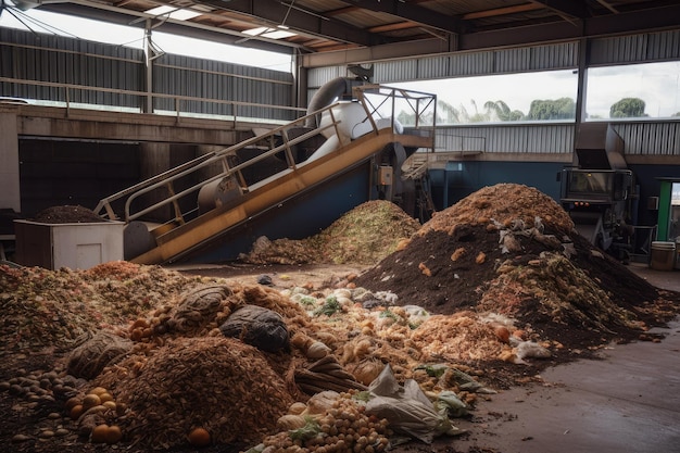 Instalación de reciclaje de residuos de alimentos con restos de alimentos que se convierten en abono y fertilizante