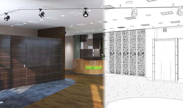 Instalações comerciais loja visualização interior ilustração 3d renderização cg