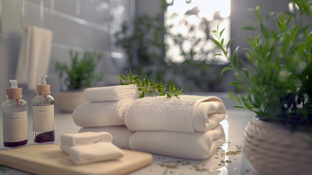 Instalações de spa de luxo com toalhas fofinhas e instalações de relaxamento
