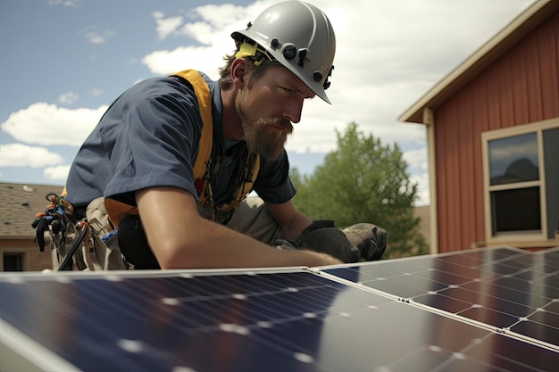 Installateur für Solarmodule auf dem Dach Generative KI