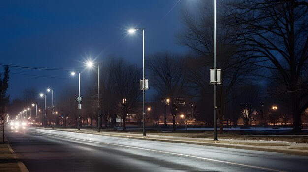 Foto installation von led-straßenlichtern entlang eines neu errichteten boulevards