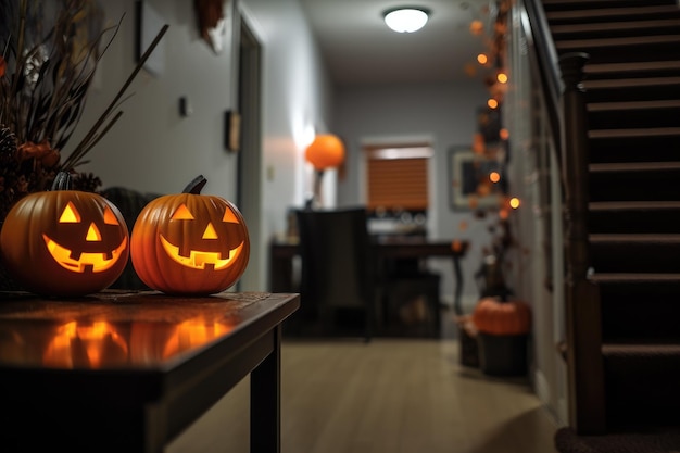 instantánea de un interior moderno decorado para Halloween con una vista fuera de enfoque