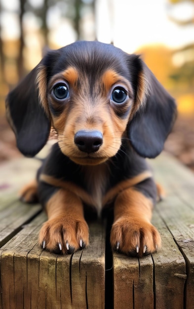 Una instantánea de un pequeño cachorro de Dachshund