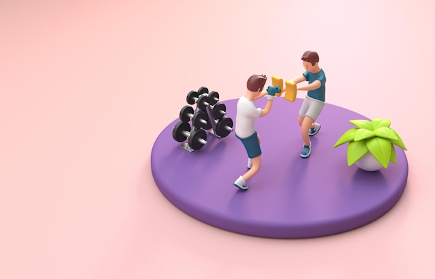 instructor, con, un, hombre, boxeo, 3d, ilustración