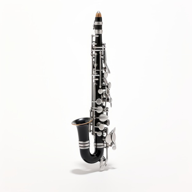 Instrumento de clarinete fotorrealista em fundo branco