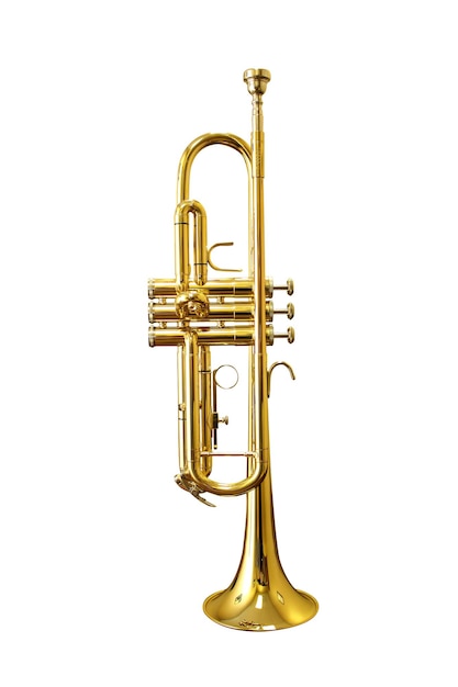 Foto instrumento musical de trompete isolado em um fundo branco