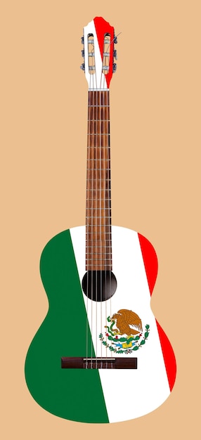 Instrumento musical Guitarra acústica con la imagen de una bandera de México