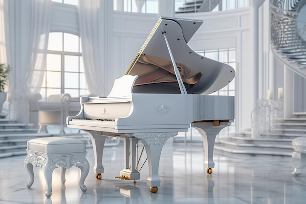 Instrumento musical piano blanco en el interior.