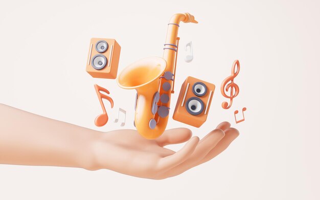 Instrumentos de música em uma mão 3D renderização 3D ilustração