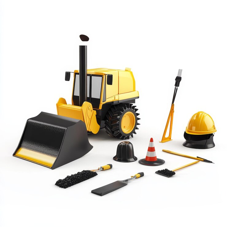 Foto instrumentos y equipos para la construcción de carreteras urbanas
