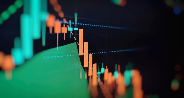 Instrumentos financieros con varios tipos de indicadores, incluido el análisis de volumen para análisis técnico profesional en el monitor de una computadora.