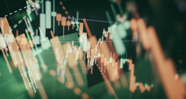 Instrumentos financieros con varios tipos de indicadores, incluido el análisis de volumen para análisis técnico profesional en el monitor de una computadora.