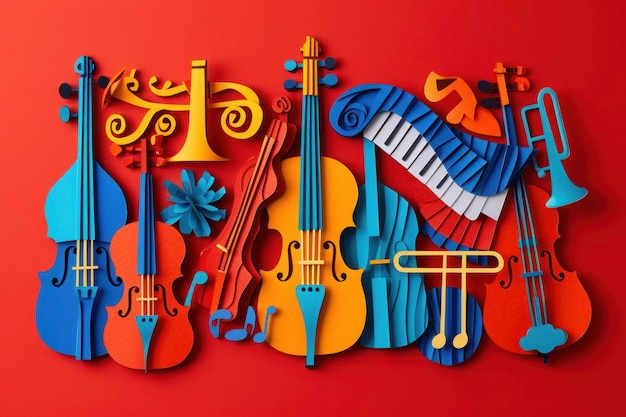 Foto instrumentos musicais clássicos cartaz do dia mundial da música resumo convite para um concerto