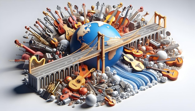 Foto instrumentos musicais da global harmony se unem para comemorar o dia mundial da música poster 3d