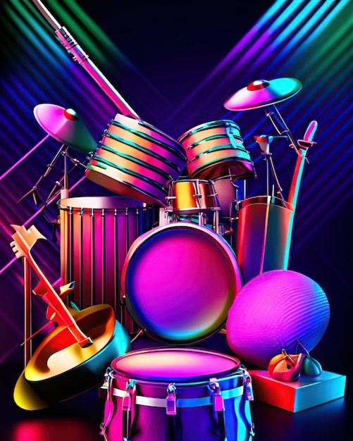 instrumentos musicais de percussão cores de néon