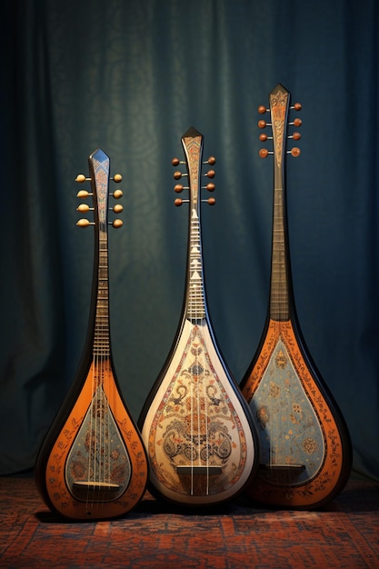 Foto instrumentos musicales persas tradicionales en 3d como el tar o el daf