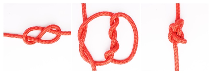 Foto instrumentos pasos o cómo atar el nudo en fondo blanco en el estudio para la seguridad o instrucción de seguridad materiales cuerdas y diseño de color para cuerdas guía de técnica o aprendizaje para la lección de cable de supervivencia