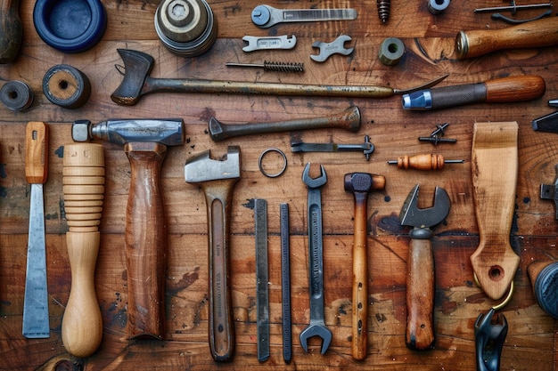 Instrumentos de trabajo variados en madera