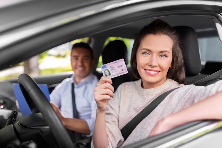 Foto instrutor de condução de automóveis e condutor com carta de condução