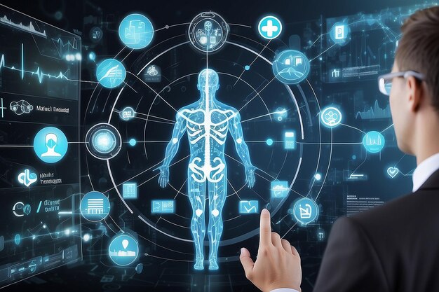 Foto integração de informações de tecnologia médica de tecnologia médica internet conceito de big data em tela virtual