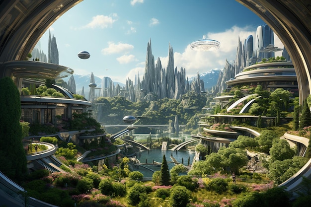 Integración generativa del paisaje urbano futurista Ai