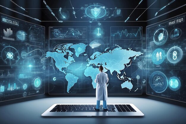 Integración de información de tecnología médica de tecnología médica Internet concepto de big data en pantalla virtual