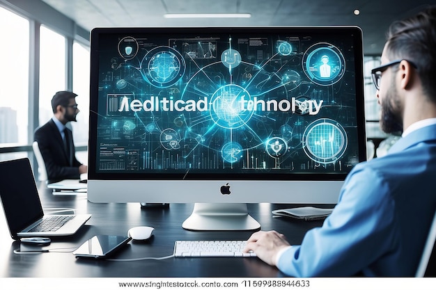 Integración de información de tecnología médica de tecnología médica Internet concepto de big data en pantalla virtual