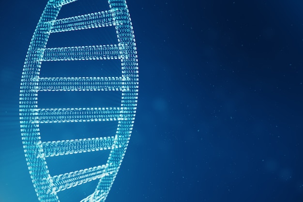 Intelegencia Artificial Molécula De ADN. Concepto de código binario genoma. Ciencia de la tecnología abstracta, concepto de ADN artificial. Ilustración 3D