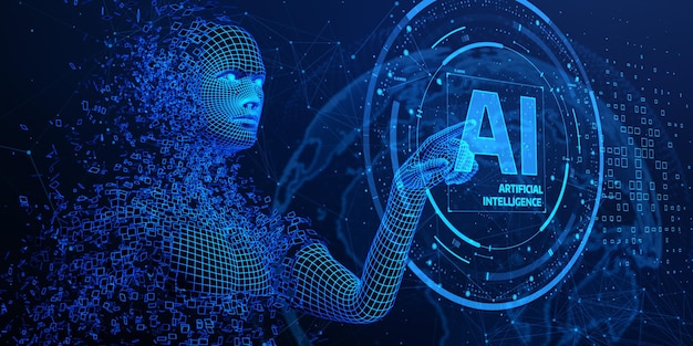 Inteligência Artificial AI Aprendizagem de Máquina Tecnologia de Internet de Negócios Conceito Ilustração de Renderização 3D