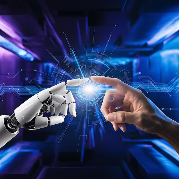 La inteligencia artificial, el aprendizaje automático, el toque robótico y humano en una red de grandes datos