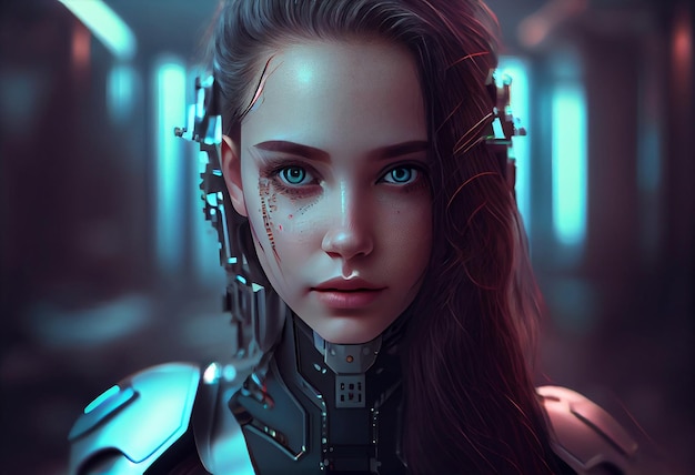 Inteligencia artificial una chica cibernética humanoide con tecnología robot inteligente Ai Generar Ai