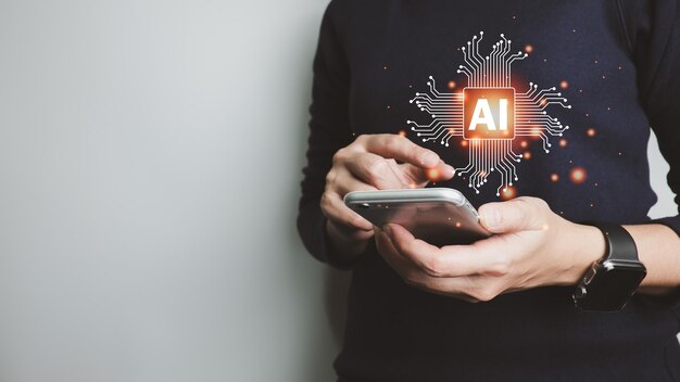 Inteligencia Artificial: concepto de conexión global de datos con tecnología de Internet