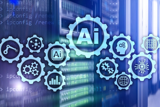 Inteligencia artificial concepto de tecnologías empresariales de alta tecnología fondo de la sala de servidores futurista IA