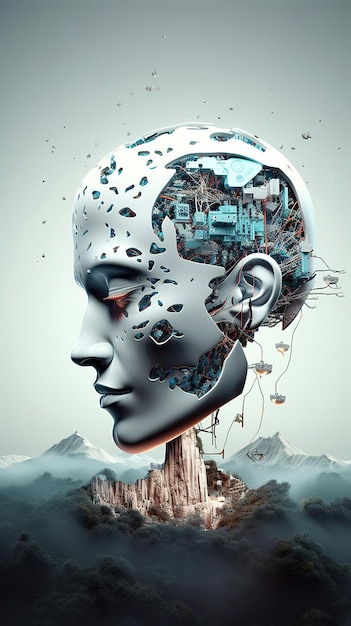 Inteligencia artificial cyborg o robot moderno y futurista