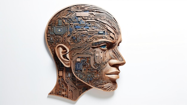 Inteligência artificial da placa de circuito da cara humana do fundo do AI