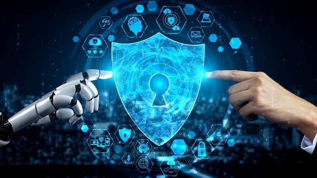 Inteligência artificial de robô futurista iluminando o conceito de tecnologia de IA