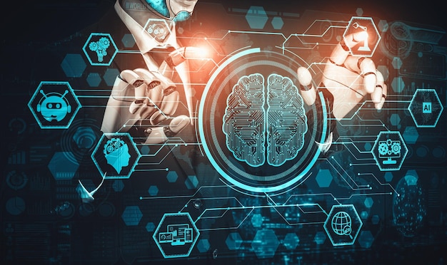 Inteligencia artificial futura y aprendizaje automático para un robot droide o cyborg