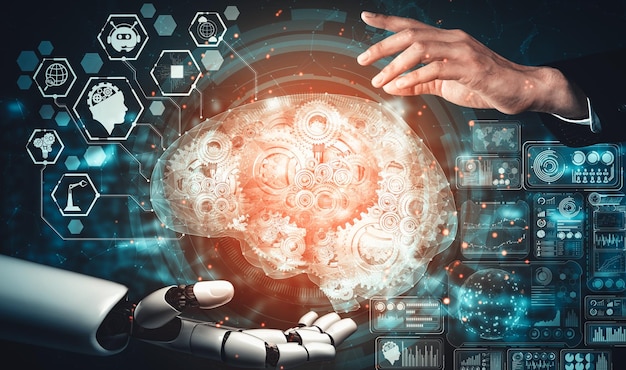 Inteligencia artificial futura y aprendizaje automático para un robot droide o cyborg