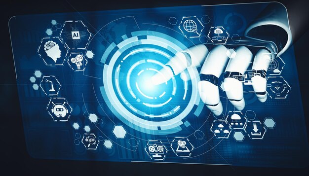 Inteligencia artificial futura y aprendizaje automático para un robot droide o cyborg