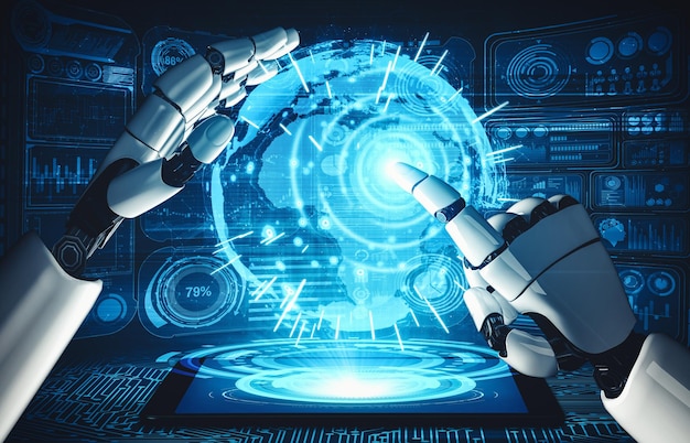 Inteligencia artificial futura y aprendizaje automático para un robot droide o cyborg