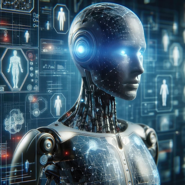 Inteligencia artificial futurista Cyborg biónico humano robótico sintético android Cyberpunk concepto