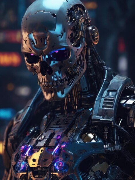 Inteligencia artificial futurista Cyborg humano biónico robótico androide sintético Concepto de Cyberpunk