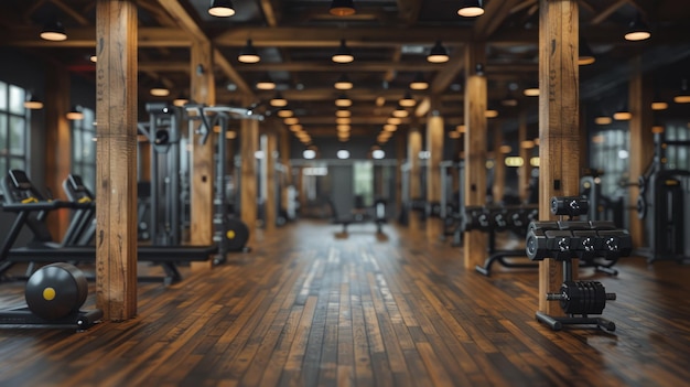 Inteligencia artificial generativa Banner borroso del fondo interior del gimnasio para equipos deportivos de acondicionamiento físico