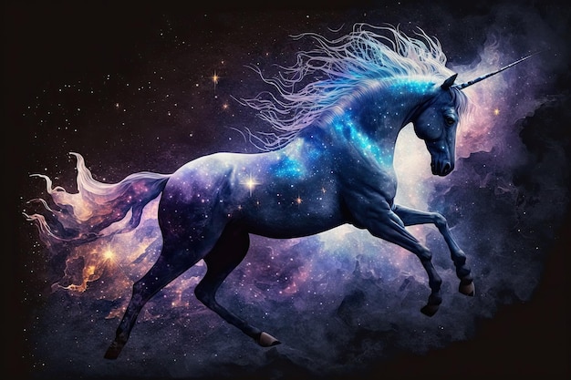 Inteligencia artificial generativa La figura de un unicornio en una nube de nebulosa galáctica entre los