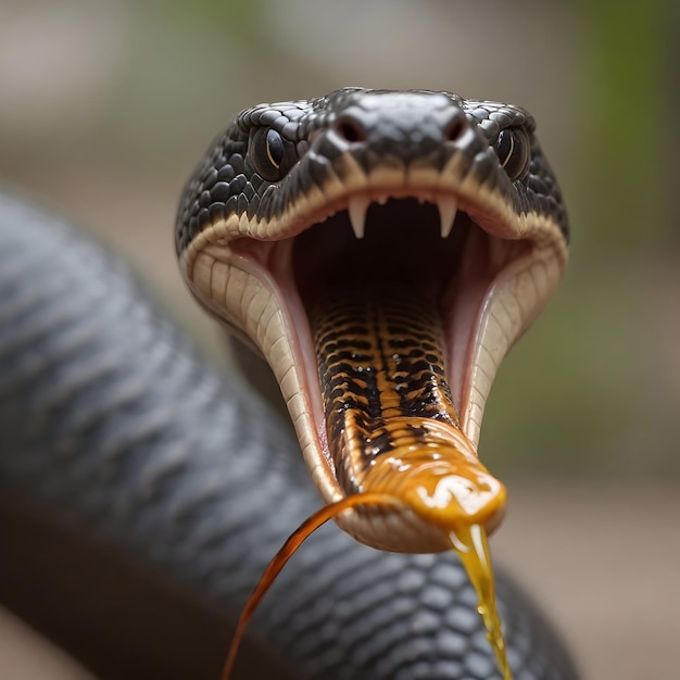 Foto inteligência artificial gerou uma imagem da cobra malvada a gotejar e a cuspir veneno.