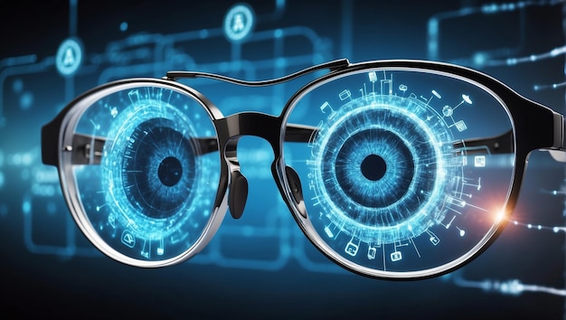 Foto inteligencia artificial (ia) en la atención médica un par de gafas digitales superpuestas con atención médica y ia